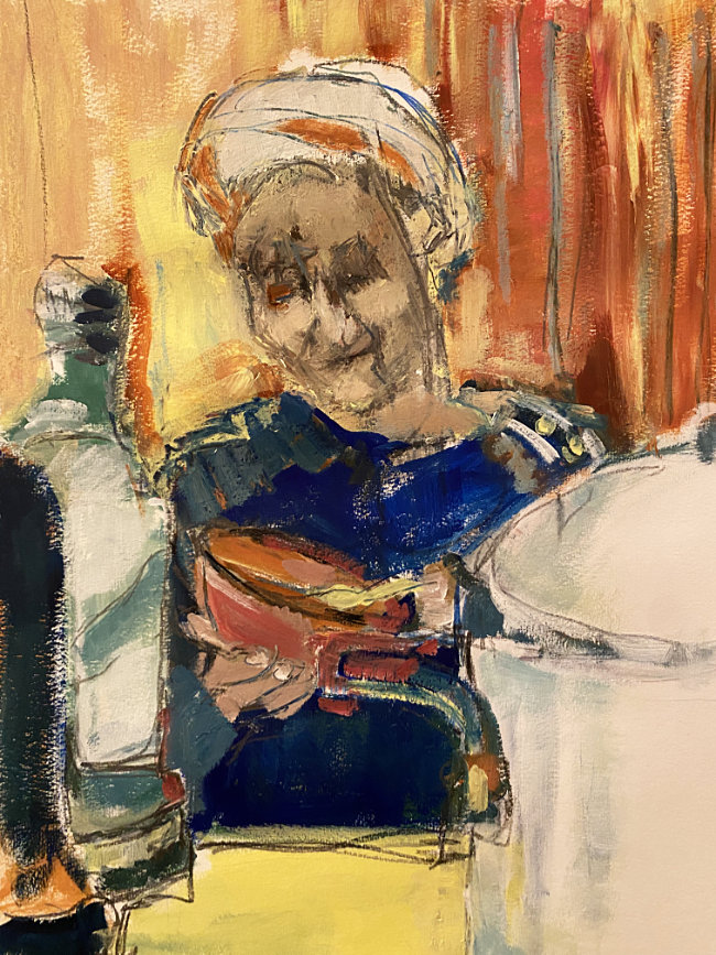 Old woman eating soup