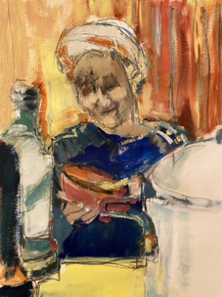 Old woman eating soup